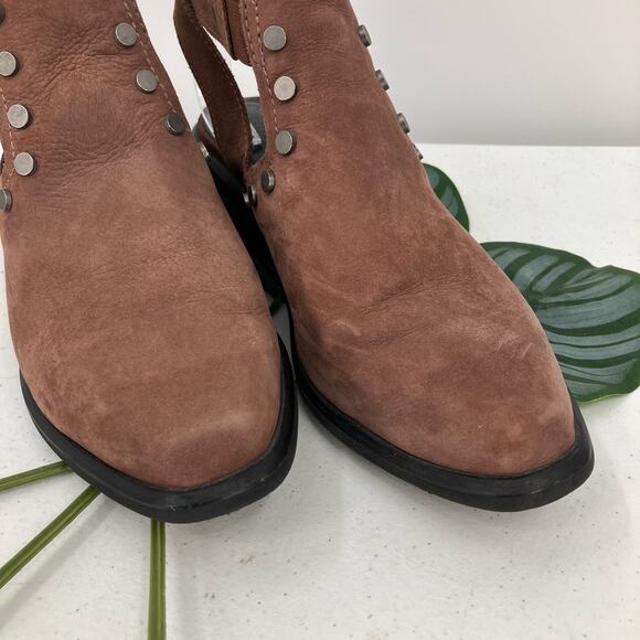 M4d3 Brown Silver Black Studded Leather Buckle Block Heel Alexa Bootie Boot Shoe - Picture 7 of 13